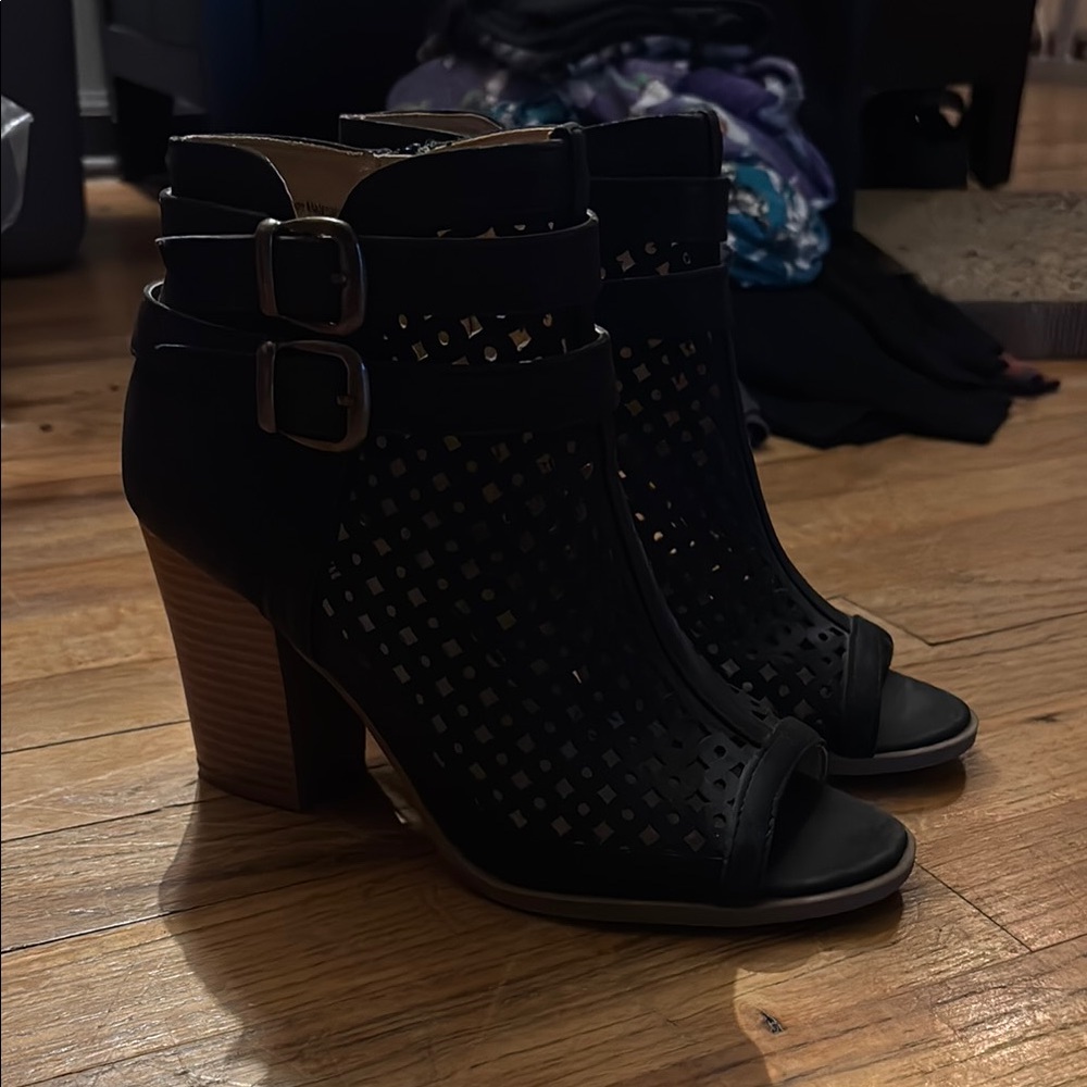 Black Peep-Toe Ankle Boots